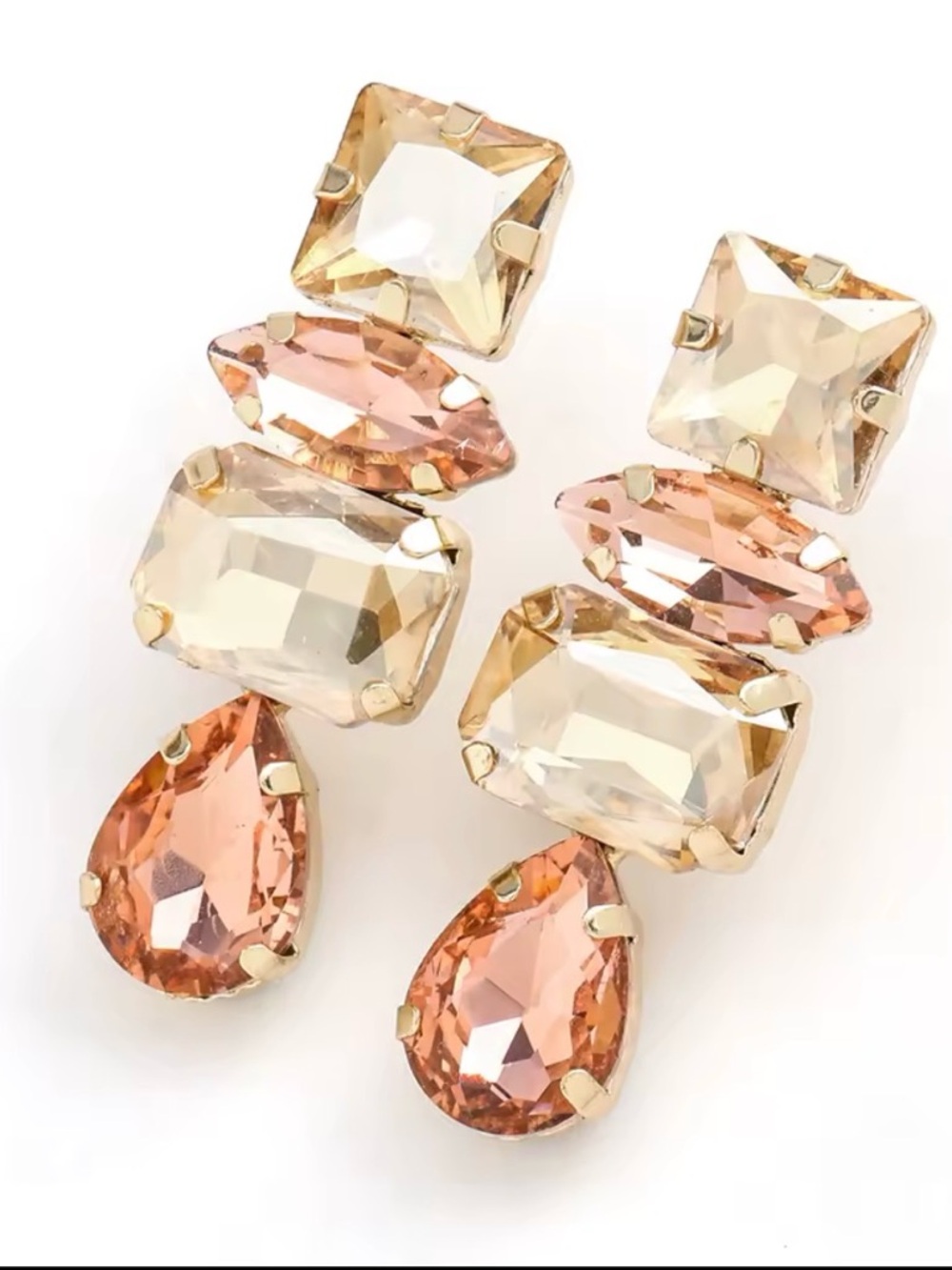 NEW Peach and Champagne Glass Drop Boho Earrings - Luxe Warm Tone CZ Statement